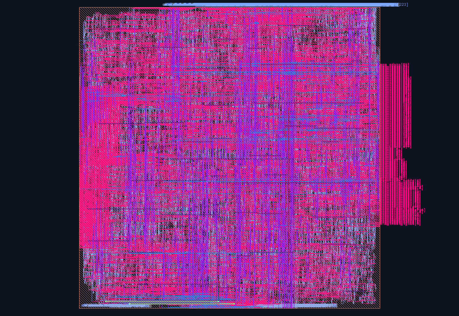 CHI Home Node with Direct Cache Transfer (HN-F v6) routed place-and-route layout on the Nangate45 PDK