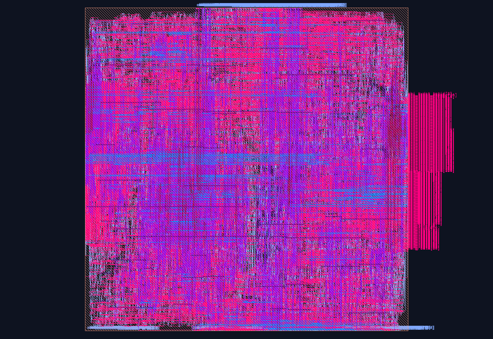 CHI Home Node — Pipelined DCT + Writeback/Eviction (HN-F v8) routed place-and-route layout on the Nangate45 PDK