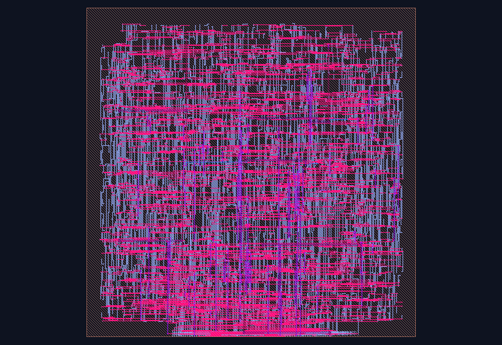 CLINT — RISC-V Core-Local Interruptor routed place-and-route layout on the Nangate45 PDK