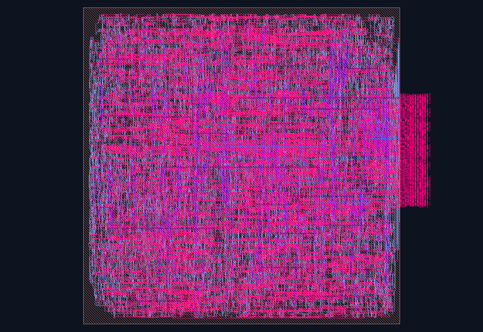 Multi-Channel DMA Engine routed place-and-route layout on the Nangate45 PDK