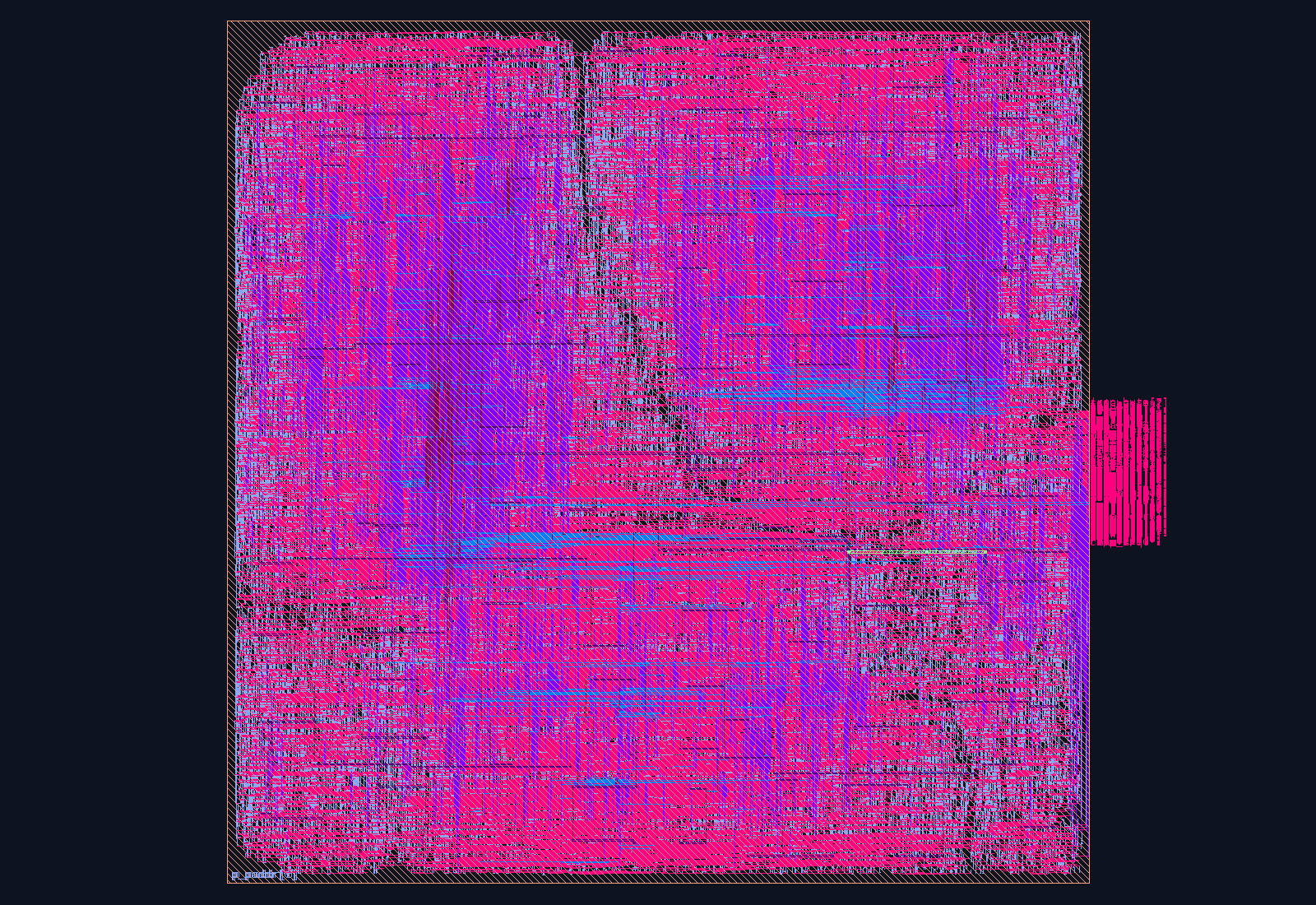 SpaceWire RMAP Target/Initiator Engine routed place-and-route layout on the Nangate45 PDK