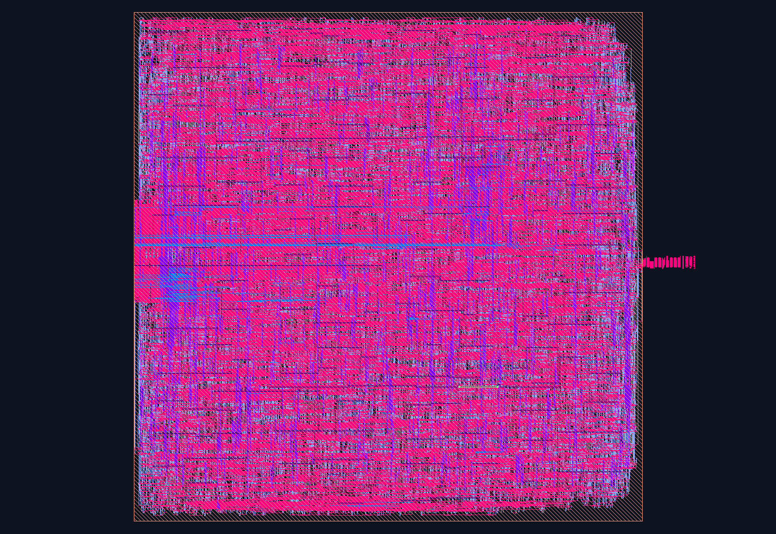 XiangShan Reorder-Buffer Commit-Edge Parity Overlay routed place-and-route layout on the Nangate45 PDK