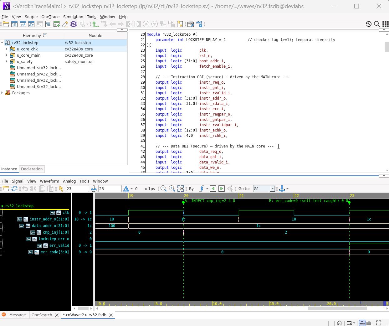Dual-core lockstep comparator waveform